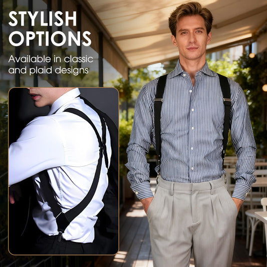 👔Men's X-Back Suspenders with Hook Clips – Adjustable & Heavy-Duty