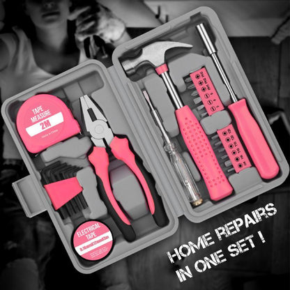 ⏰Portable 24-Piece Household Tool Kit – Storage Case Included, Hammer, Screwdriver, Pliers, Tape Measure & Bits for DIY Home Repairs