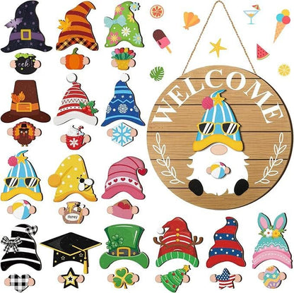 🎅Saisonangebot🎄Austauschbares hölzernes Gnom-Willkommensschild🎈