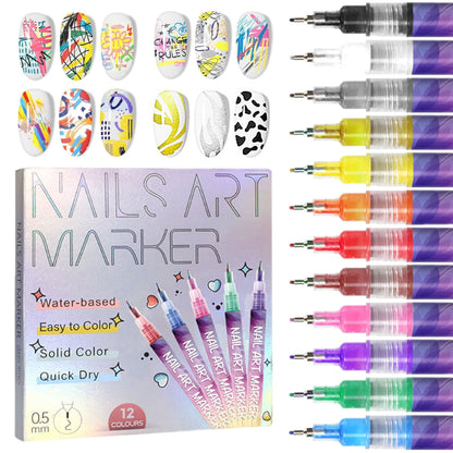 💅 Nail-Art-Pinselset mit 12 farbigen Pinseln – Präzisionspinsel für kreative Nageldesigns
