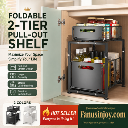 📦 2-Tier Pull-Out Shelf – Expandable Under Sink Organizer, Double Layer Sliding Storage Rack ✨