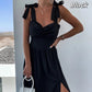 💥Zeitlich begrenzt 50 % RABATT 💕Damenkleid mit Binderiemen, plissiertem Saum und Schlitz