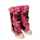 Flache Retro-Stiefel aus Canvas mit mittlerem Schaft für Damen
