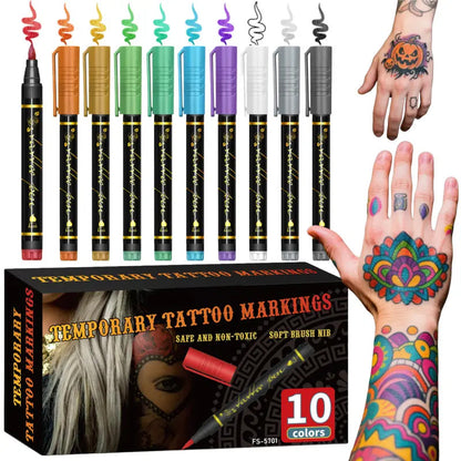 Oktoberfest Special🌈 10-Farben Tattoo Marker Set – Temporäre Hautfarben 🎉 -49%