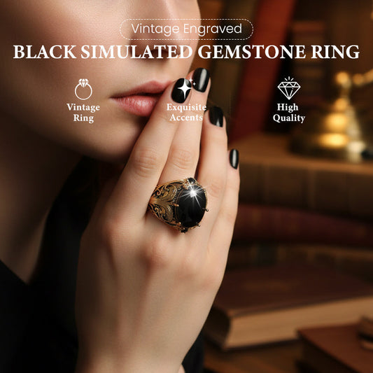 🌸 Buy 1 Get Free 1 🌸Vintage Black Simulated Gemstone Ring | 2 Sets