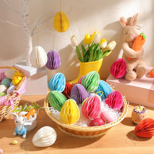 🐣 Oster-Eier-Hängedeko – Wabenpapier-Kugel für Kindergarten, Laden & Klassenzimmer