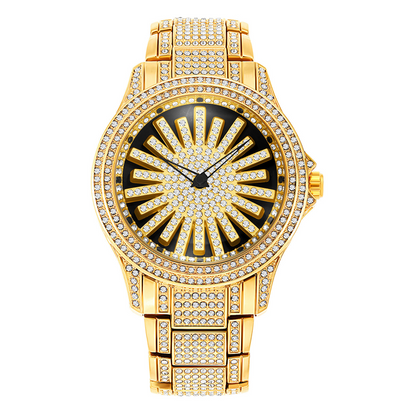 💎 Herrenuhr mit drehbarer Lünette – Vollbesetzt mit funkelnden Steinen & Präzises Quarzwerk ✨