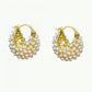 💥 Faux Pearl Basket Hoop Earrings: Gold-Tone, Weave Design, Secure Clasp, French Elegance