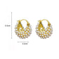 💥 Faux Pearl Basket Hoop Earrings: Gold-Tone, Weave Design, Secure Clasp, French Elegance