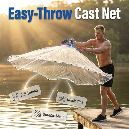 🌊✨ Premium Cast Net – Heavy-duty nylon mesh, rapid sinking weights & secure wrist strap. Reliable performance in any water – a must-have for anglers! 🛠️🎣