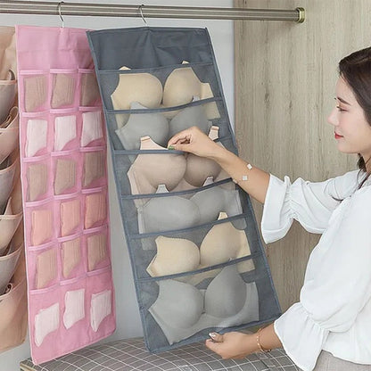 🧦 Double-Sided Hanging Storage Organizer – 24 Pockets, Breathable Fabric, Perfect for Underwear, Socks & Accessories 🏠
