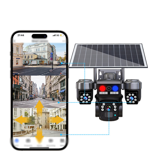 📹☀️Triple-lens wide-angle coverage, 9MP colour night vision, IP66 waterproof – no blind spots. 🔒