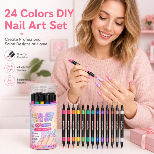 💥 24 Colors Dual Ended Nail Art Pens Set – Creative, Salon‑Quality, Easy DIY ✨