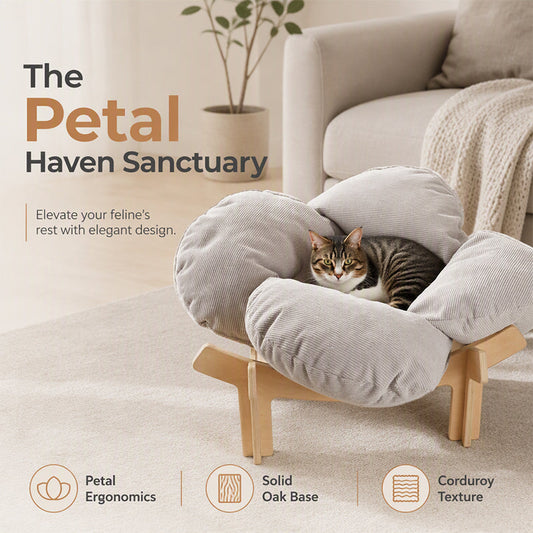 🌼 LIMITED-TIME 50% OFF! 🐾 Elevated Petal Shaped Wooden Pet Bed with Cushion – Orthopedic Support, Breathable Design & Durable Solid Wood – A Cozy Retreat for Your Furry Friend ✨