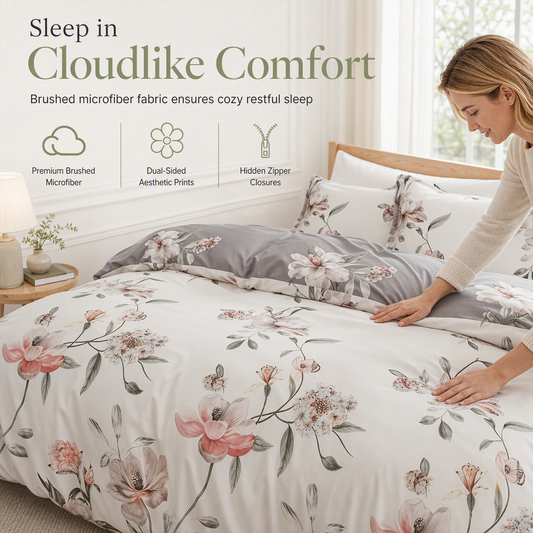 💐 All Season Brushed Floral Bedding Set – Soft, Reversible, Decorative ✨