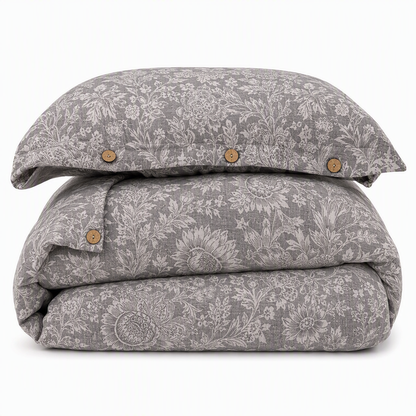 🛏️ Linen-Texture Pure Cotton Bedding Set – Retro Button Closure & Thickened Design ✨