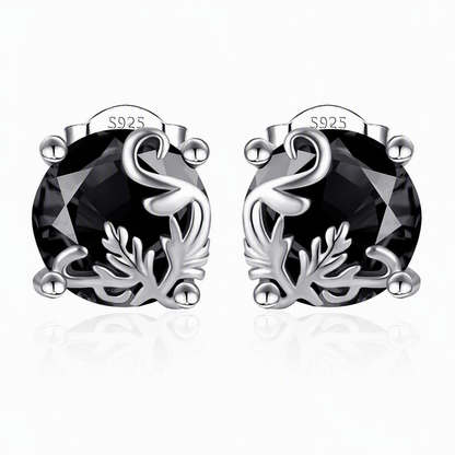 🖤 Gothic Vine Stud Earrings – Silver Tone with Black Cubic Zirconia ✨