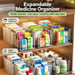 🥳Transparent Extendable Storage Organiser – adjustable 24.5–43cm, clear PET walls let you see every item at a glance. Perfect for medicines, supplements & toiletries – no more rummaging! 🏠✨