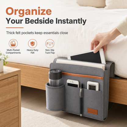 ⏰Minimalist Felt Bedside Organizer Bag Hanging Pocket Caddy for Student Dormitory Storage 1 Pack