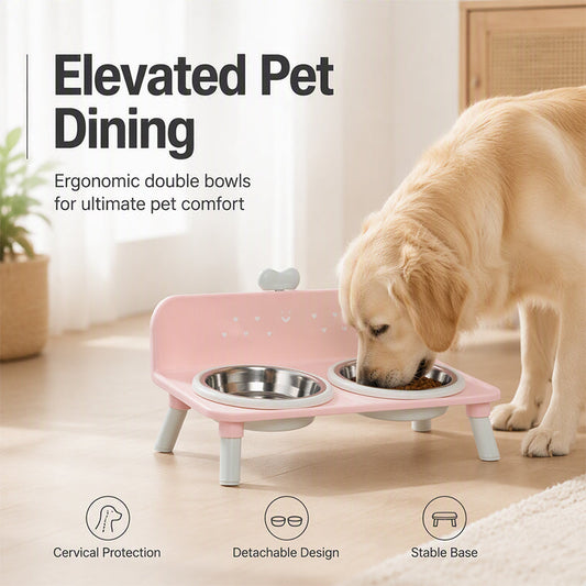 ⏰ Elevated Detachable Pet Double Bowls – Convenient & Pet-Friendly 🐾🥣