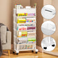 📚 Movable Bookshelf on Wheels: 5/6 Tiers, 45° Angled Shelves, Lockable Casters, Space-Saving Design