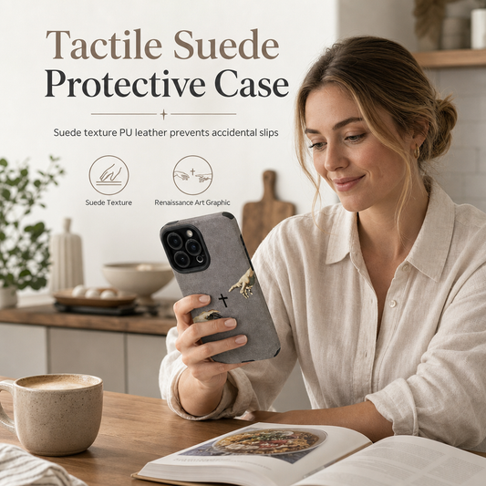 ✨ Suede Phone Case — Creation of Adam Design, Secure Grip, Precision Camera Protection