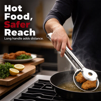 🥢 2-in-1 Stainless Steel Oil Filter Tongs – Easy Kitchen Straining Tool ✨