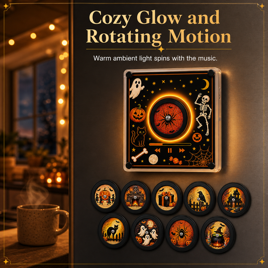 ⏰ NFC Magnetic Fridge Music Box – Tap to Play, 360° Rotating LED Light 🧲