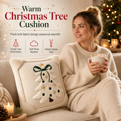 🎄 Embroidered Christmas Tree Pillow Cover with Bow – Festive Home Decor ✨
