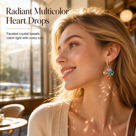 ⏰Retro Colorful Heart Tassel Drop Earrings for Women Fashion Ear Buckle Jewelry❤️💚💙