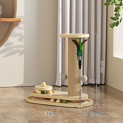 💥Interactive Cat Scratching Post with Feather Teaser & Ball Toys