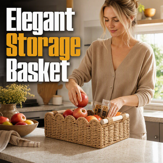 ⏰Woven Storage Basket with Wooden Handles