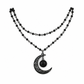 ⏰ Gothic Dark Crystal Beaded Chain Necklace – Hollow Moon Pendant 🖤🌙