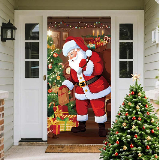 🎅 Christmas Door Cover For Instant Holiday Decor – Fade Resistant, Multi-Scene, Vivid Prints ✨