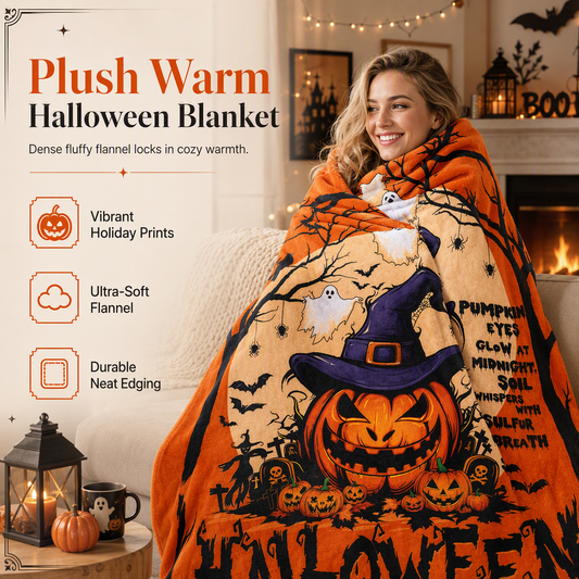 ✨ Retro Halloween Skull Flannel Throw — Cozy Warmth for Home & Naps
