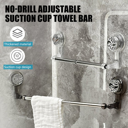 🛁✨ Light Luxury No-Punch - Retractable Suction Cup Towel Bar🛁Adjustable No-Drill Suction Cup Towel Bar for Bathroom & Kitchen