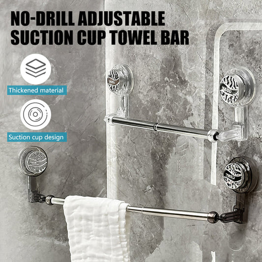 🛁✨ Light Luxury No-Punch - Retractable Suction Cup Towel Bar🛁Adjustable No-Drill Suction Cup Towel Bar for Bathroom & Kitchen