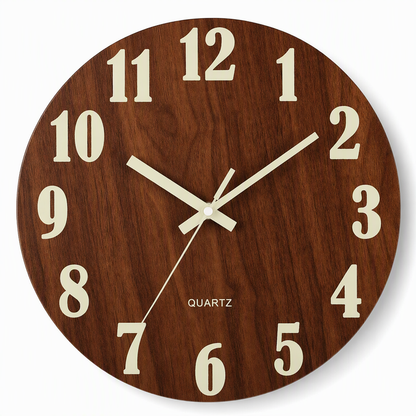 🔥12-Inch Silent Wooden Wall Clock – Luminous Glow & MDF Wood Grain✨