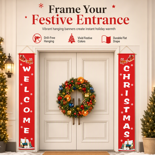 🎅Ready for Christmas!💖Christmas and Halloween Door Couplet Banners Oxford Cloth Hanging Flags Door Curtain 30x180cm