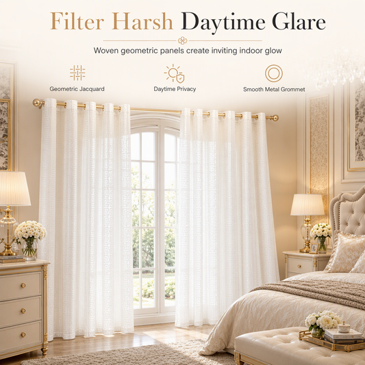 ✨ Geometric Jacquard Sheer Curtain – Light Filtering, Elegant, Durable 🕊️