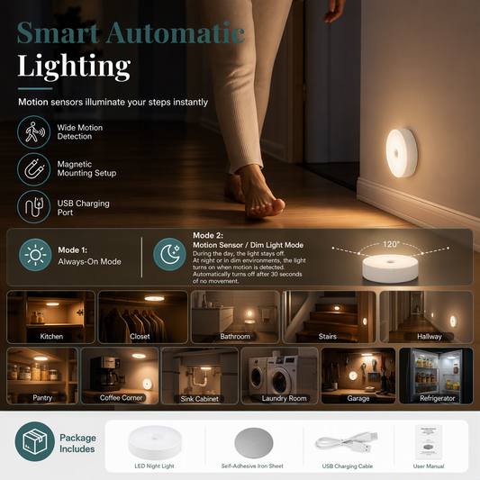 💡 Smart Rechargeable Wireless LED Motion Sensor Night Light – Smart Lighting for Every Corner 🌙✨