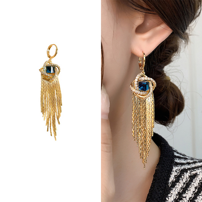 ⏰Elegant bow-shaped earrings with zircon and long dangles👂🎆📿