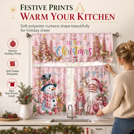 🎄 Christmas Kitchen Curtains Set – Festive & Cozy Holiday Decor ❤️✨