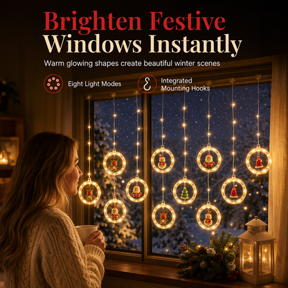 ⏰LED Christmas Icicle String Lights USB Powered Star and Christmas Tree Ring Hanging Lights for Holiday Window Decoration