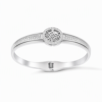🌿 Stainless Steel Tree of Life Bangle – Elegant & Sparkling Jewelry ✨💎