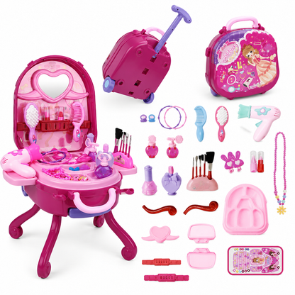 ✨ Kids’ Pretend Makeup Vanity Suitcase – Transformable, Rolling, Safe 🩷