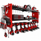 🛠️ Heavy-Duty Wall-Mounted Tool Rack: Steel, Side Pegboards, Vented Mesh, Red