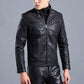 Biker-Lederjacke mit Stehkragen für Herren（Kostenloser Versand）