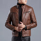 Biker-Lederjacke mit Stehkragen für Herren（Kostenloser Versand）