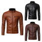Biker-Lederjacke mit Stehkragen für Herren（Kostenloser Versand）